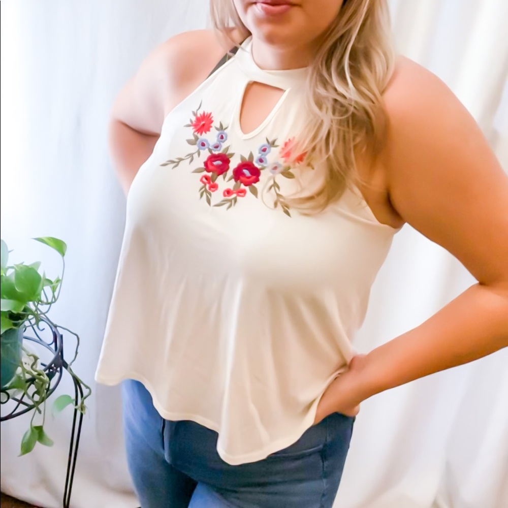 Embroidered high neck tank